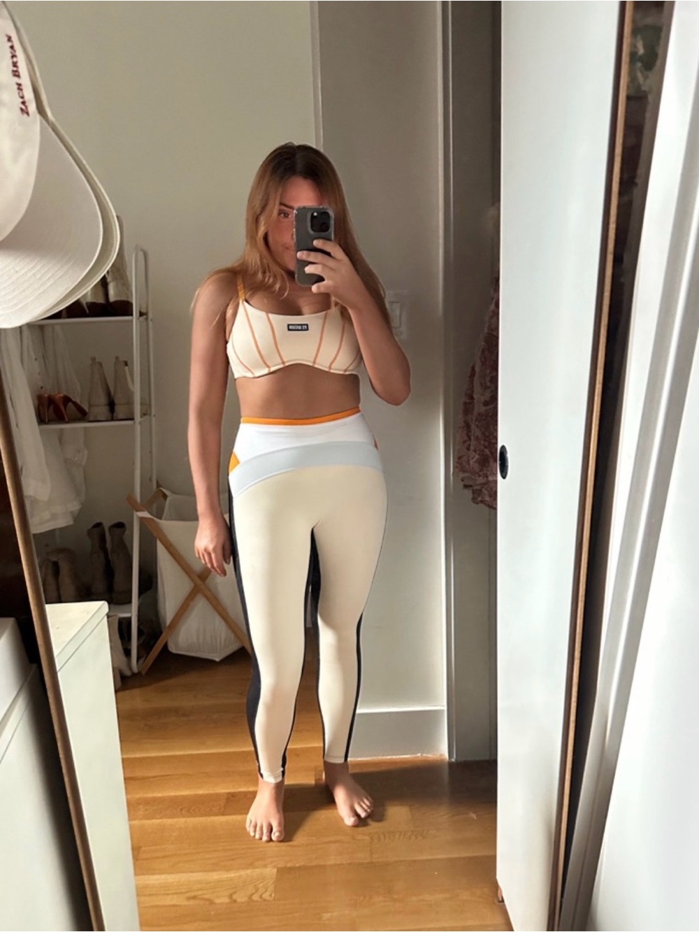 P.E Nation Light Gray Sports Bra with Mustard Trim